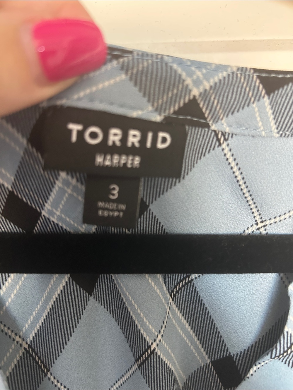 torrid Blue Plaid Ruffle Sleeve V-Neck Blouse - Picture 2 of 3